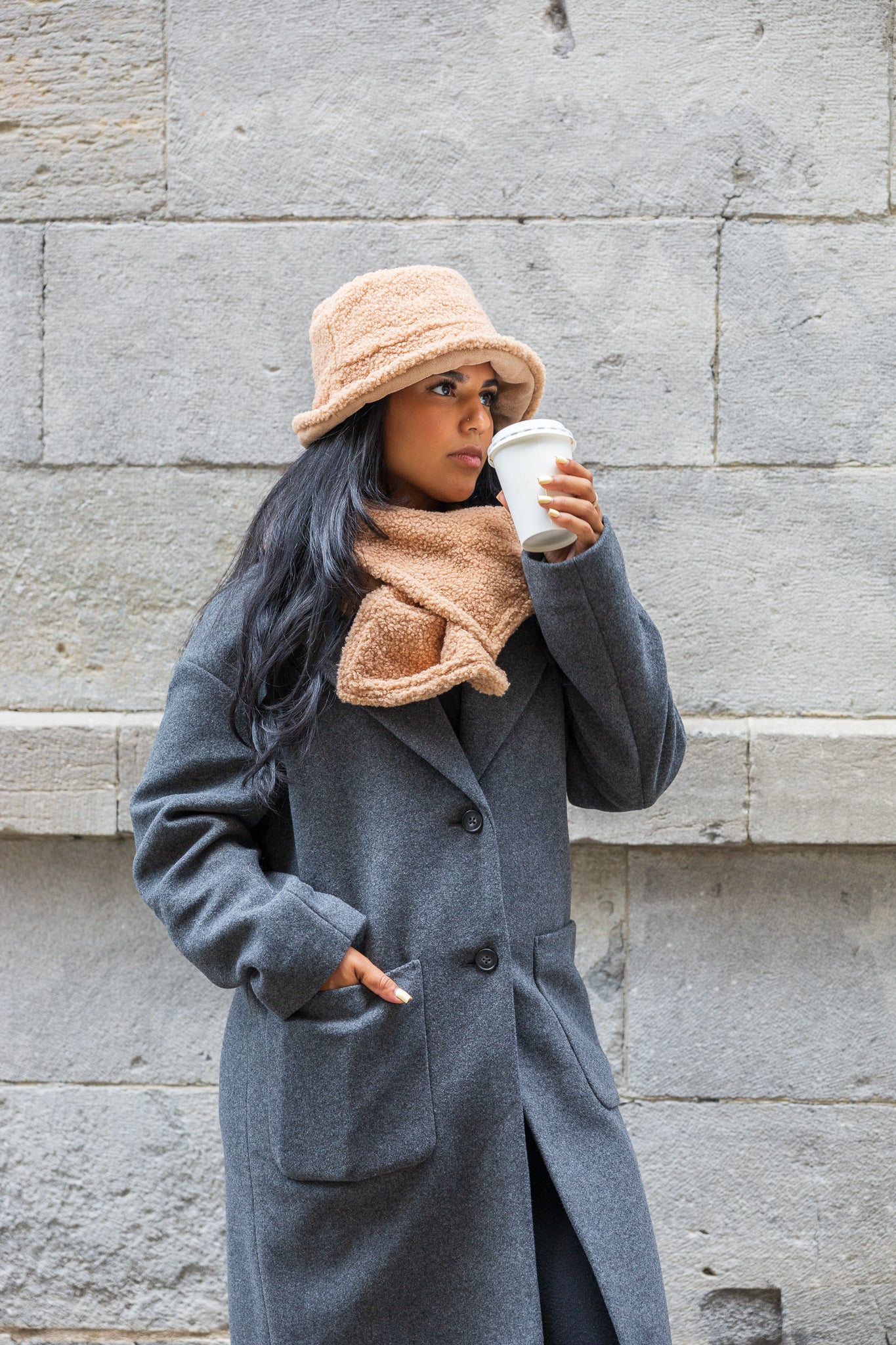 Reversible sherpa suede scarf