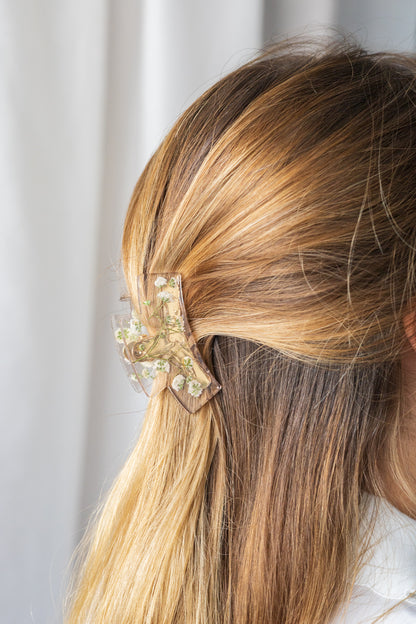 Imparfait - Pince en résine avec fleurs séchées roses