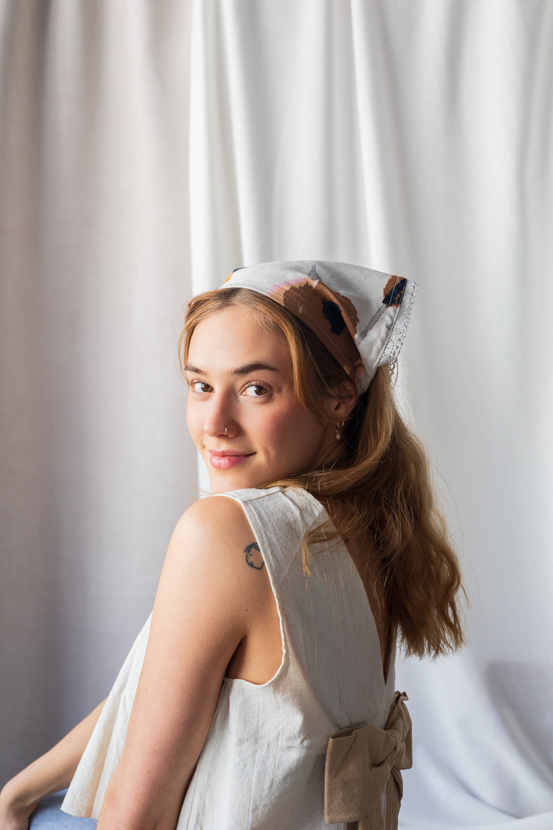 Linen Bandana With Lace Trim