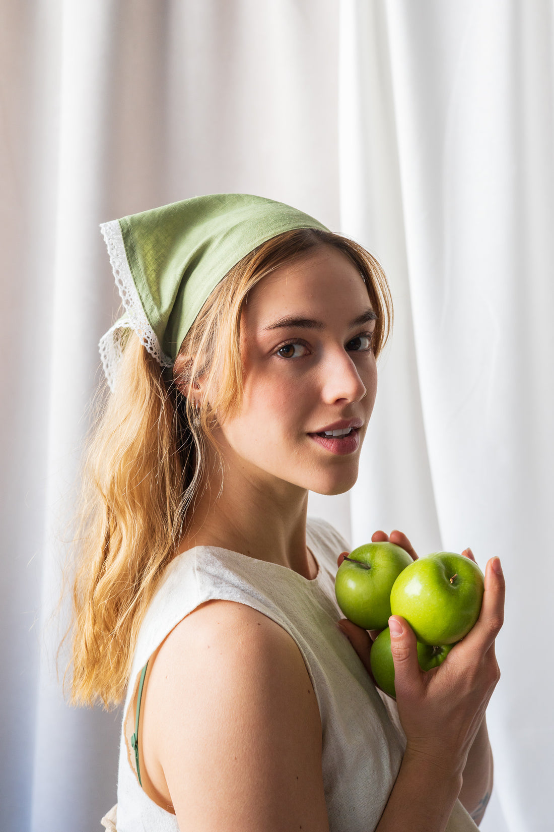 Linen Bandana With Lace Trim