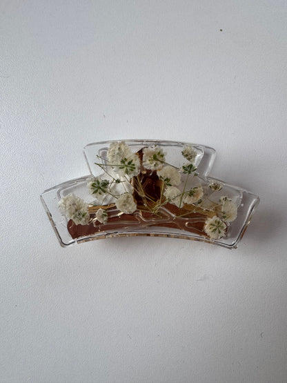 Imparfait - Pince à cheveux en résine floral blanche