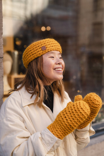 Duo bandeau et mitaines tricotés à la main - gibou.ca