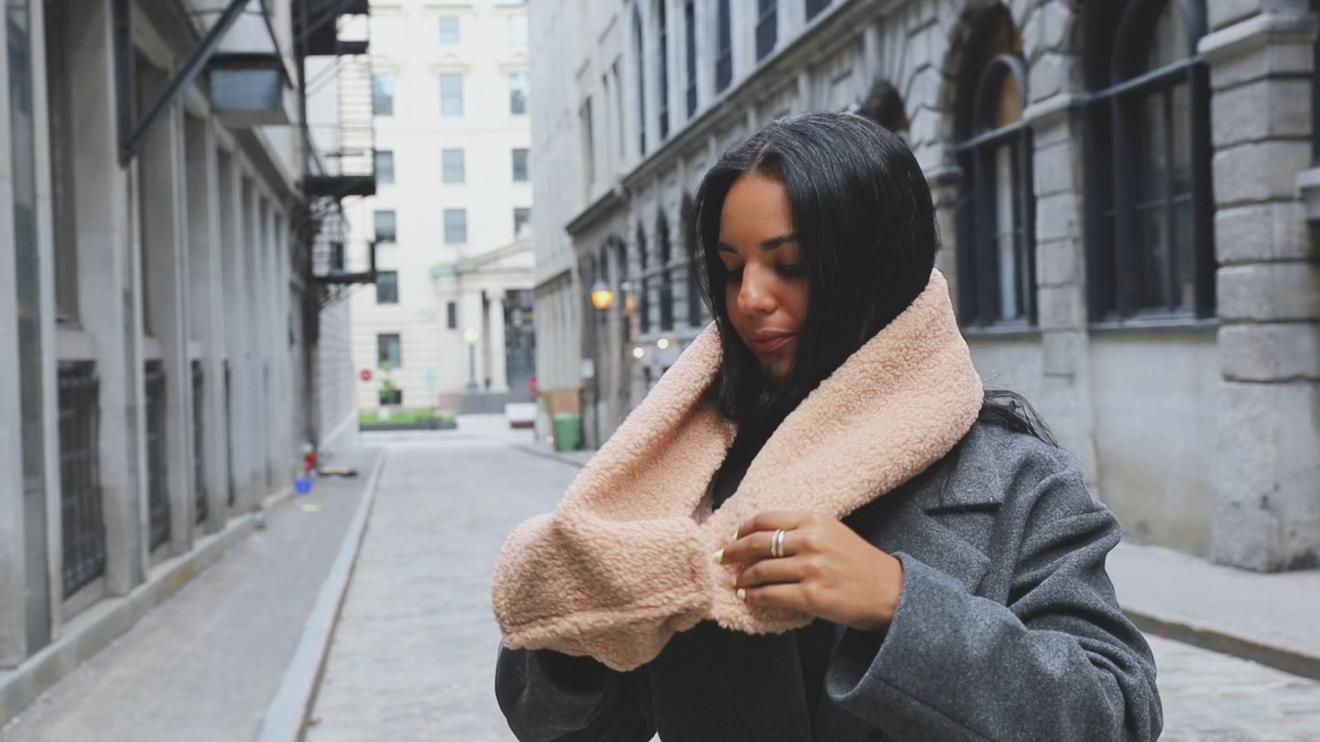 Reversible sherpa suede scarf