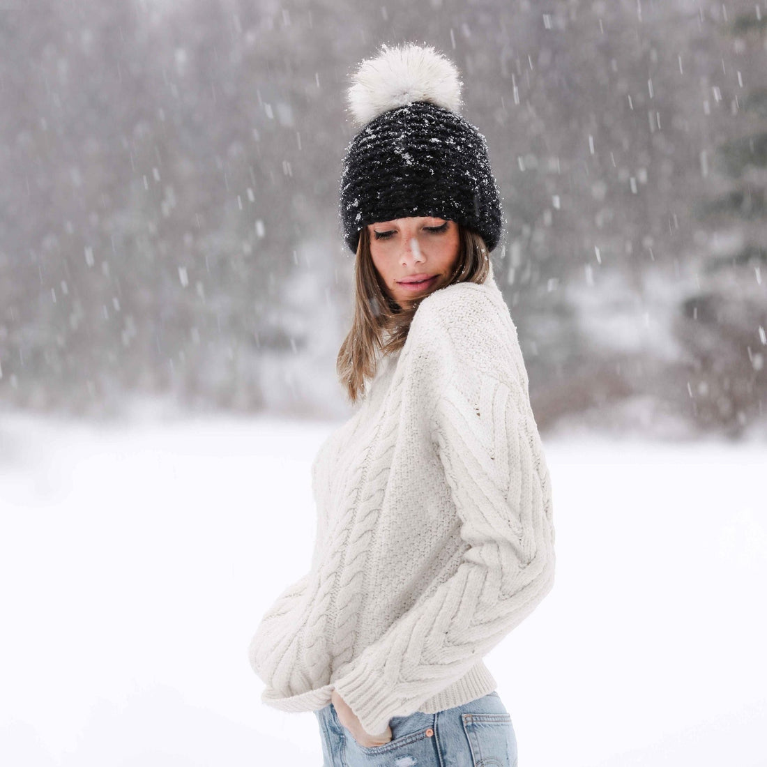 Tuque tricotée à la main - pompon renard norvégien recyclé - gibou.ca