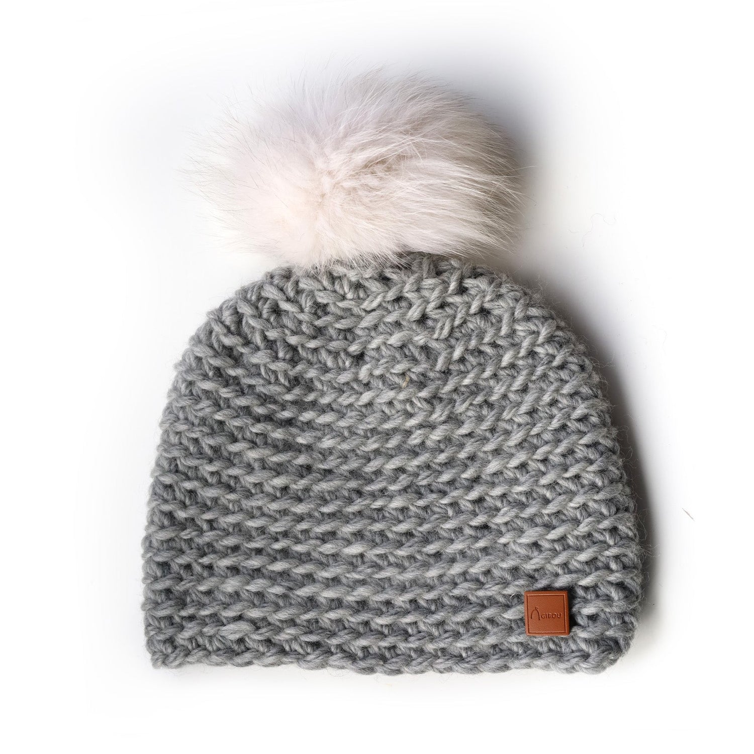 Tuque tricotée à la main - pompon renard norvégien recyclé - gibou.ca